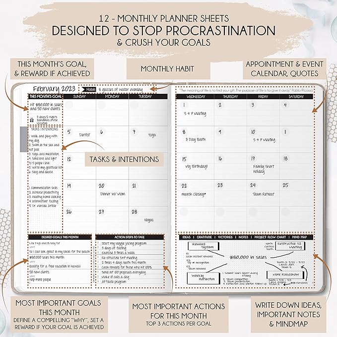Life Mastery Planner - A 12 Month Journey to Crush Your Goals, Increase Productivity, Passion, Success & Happiness - Weekly & Monthly Life Planner, Habit-Tracker, Gratitude Journal & Organizer