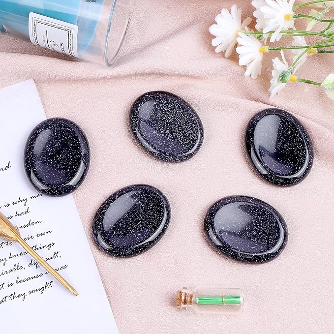 2" Worry Stone Blue Sand Crystal Palm Stones, Healing Goldstone Crystals for Anxiety Meditation, Turmalina Negra Thumb Stone Anxiety Relief Items Gift