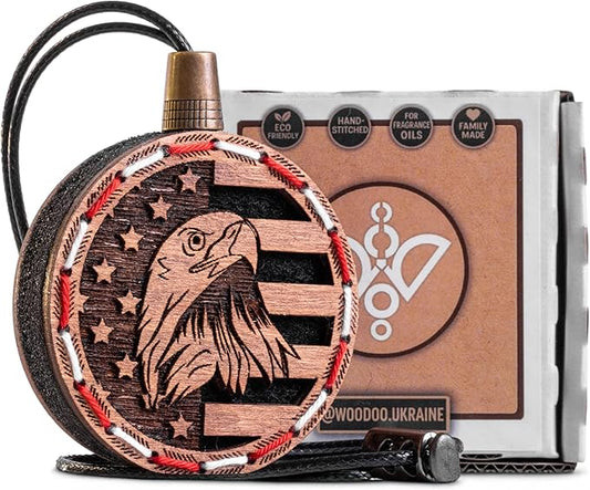 Wood Car Air Freshener - American Flag Design - Handcrafted Fragrance-Free Essential Oil Hanging Diffuser with Felt Pad - Add Your Own Oils - Refillable - Car/Truck/SUV - Cardboard Box