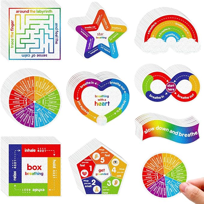 Libima 72 Pieces Anxiety Sensory Stickers Textured Stickers Fidget Mindfulness Sticker School Counselor Supplies Adult Sensory Items Anxiety Relief, 9 Styles(Bright Color)
