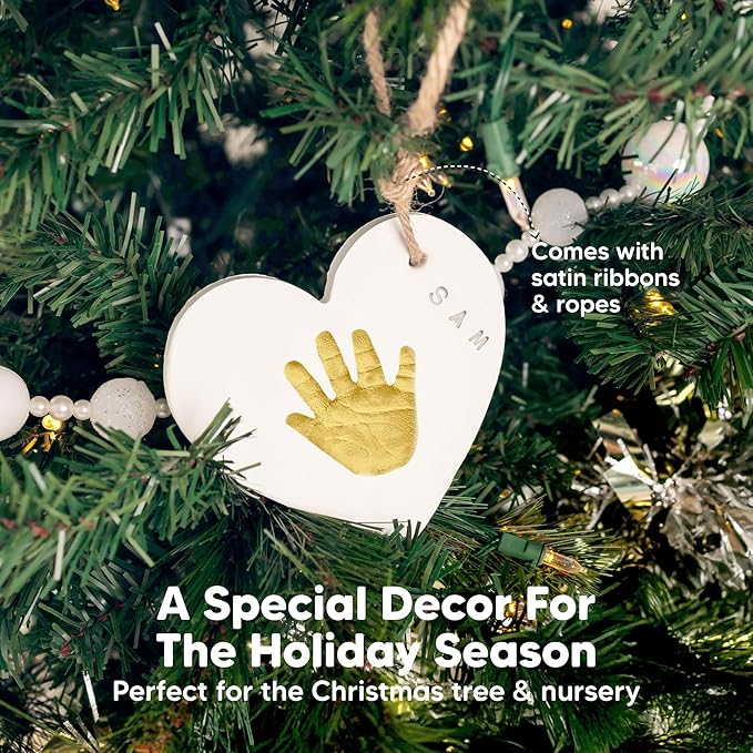 Baby Hand and Footprint Kit - Personalized Newborn Footprint Ornament, Clay Handprint Keepsake, Easy DIY Dog Paw Print Kit, Baby Shower Gifts for Boys, Girls, New Mom Gifts (with Love)