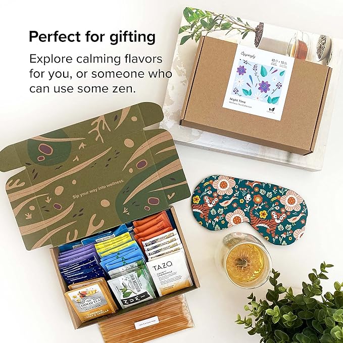 Sippingly Night Time Tea Sampler – 40 Herbal Teas – 10 Flavors from Top Brands – Chamomile, Lavender, Passionflower – Perfect Relaxation & Sleep Support – Ideal Wellness Gift – Kosher, Gluten-Free