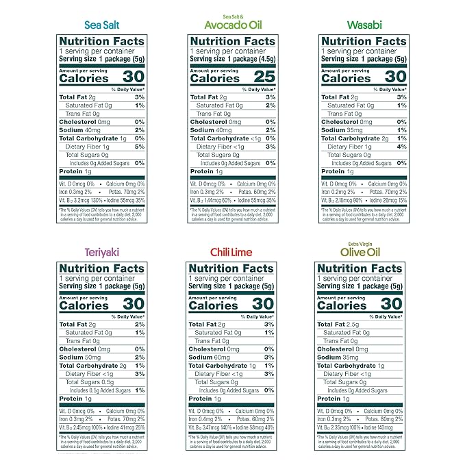 Gimme Seaweed Organic Premium Roasted Seaweed Snacks, New 6 Flavor Variety Pack, 12 Count (2 Each) Keto, Vegan, Gluten-Free, Source of Omega3s and Iodine, Healthy On-The-Go Snack for Kids and Adults