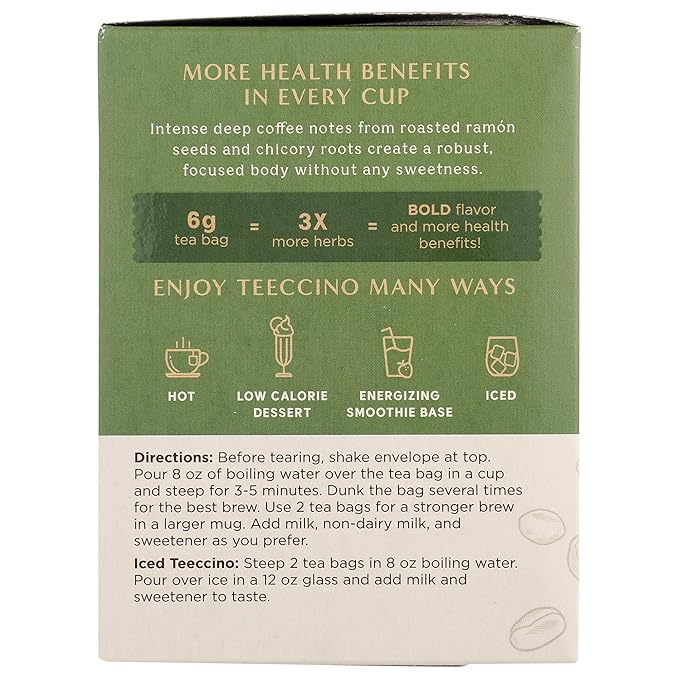 Teeccino French Roast Herbal Tea - Rich & Roasted Herbal Tea That’s Caffeine Free & Prebiotic for Natural Energy, Coffee Alternative, 10 Tea Bags