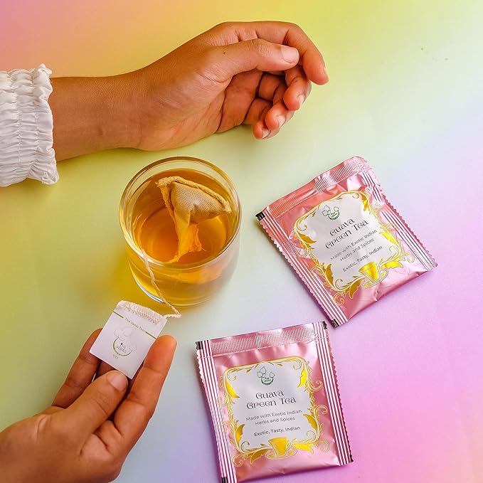 THE VEDAS Guava Green Tea | Herbal Tea made of Guava leaf, Guava fruit and Green Tea | Biodegradable Cotton Teabags | 20 Tea Bags(Pack of 1)