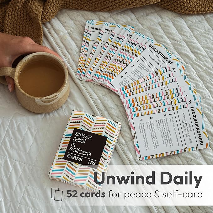 Allura & Arcia 52 Stress Less & Self Care Cards - Mindfulness & Meditation Exercises - Anxiety Relief & Relaxation