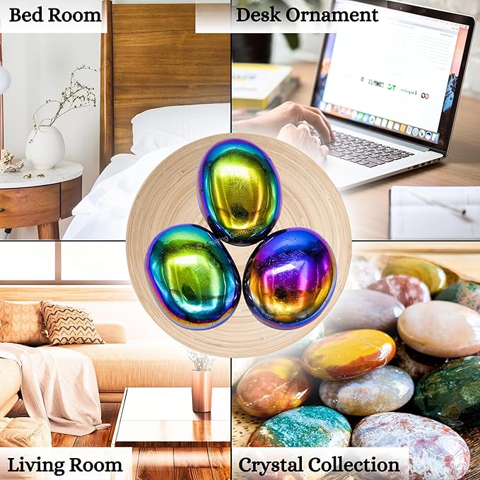 Amazing Gemstone Titanium Aura Quartz Crystals and Healing Stones - Large Palm Stone Crystals for Good Luck, Positive Energy, Meditation - Unique Stocking Stuffers and Birthday Gifts