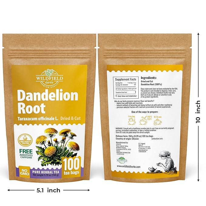 100 Bags Dandelion Root Tea Dandelion Tea Herbal (Taraxacum Officinale) - 100 Count 1.5g Bags Dried Herb Raíz De Diente De León