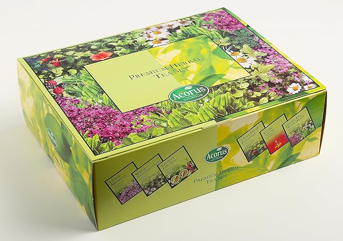 ACORUS Premium Tea Set - Natural Herbal Tea Variety Pack, Gift Set of 6 Different Teas, 60 Bags Individually Wrapped, Herbal Sampler Box