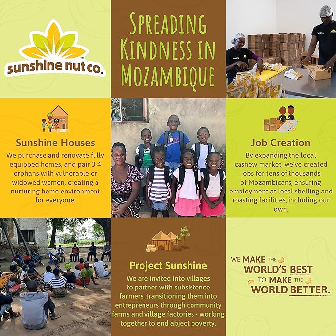 Sunshine Nut Company Whole Roasted Cashews, Perfectly Plain Flavor, No Added Salt, 4 Pack, 7 oz. Each, Gluten Free, Peanut Free and Vegan Individual Snack Packs for Kids and Adults, GMO Free