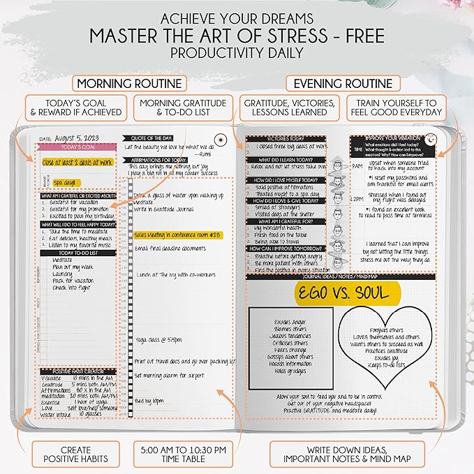 ADHD - A Self Care Personal Gratitude Journal to Increase Productivity and Success in Life & Work, Weekly & Monthly Undated Planner for Women and Men, Vision Board & Organizer + Stickers