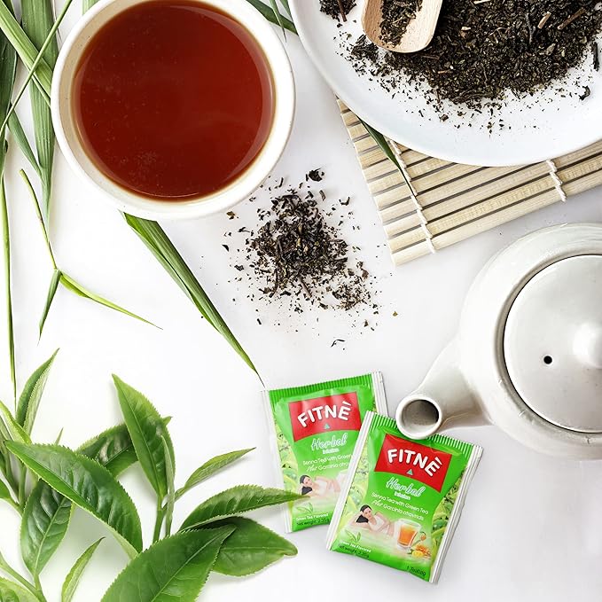 FITNE Green Tea Herbal Honey Lemon With Garcinia Senna Infusion Gentle Detox Cleanse High Antioxidant No Calories Stevia Sweetener, 60 Tea Bags