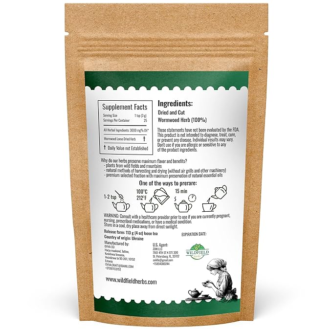 4 oz. Wormwood Tea Wormwood Herb Dried Herb Tea (Artemisia Absinthium) - 113g Dry Wood Worm Artemisiae Absinthii Herba Artemisa Ajenjo Hierba