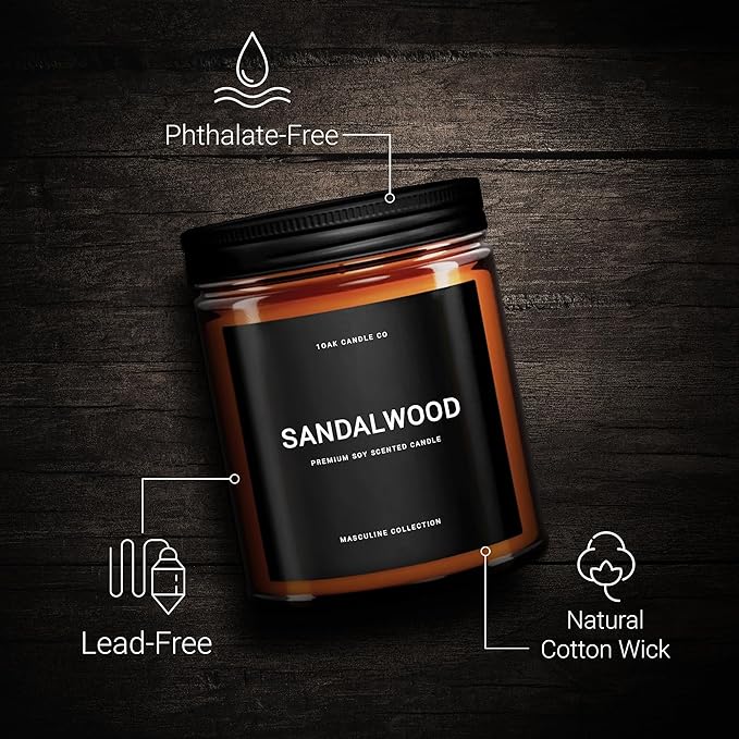 1OAK Scented Candles for Men - Sandalwood Candles - Mens Candle for Home - Masculine Candle - Long Burning Premium - Soy Wax