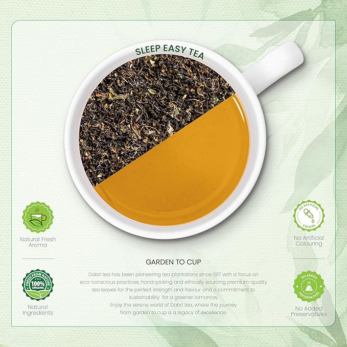 Dabri Sleep Easy Wellness Tea Bags | 32 Pyramid Bags | Bedtime Tea for Sleep & Relaxation | Herbal Green Tea Blend to Relieve Tension, Support Detox & Calm the Mind