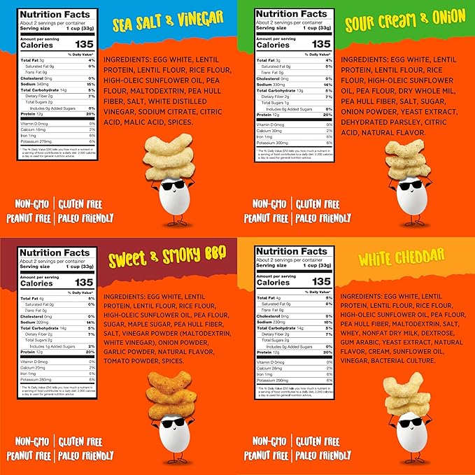 Todd's Better Snacks Egg-Cellent Protein Puffs, Variety Pack – 12g Protein, Gluten-Free, Paleo-Friendly, Baked, GLP-1 Compliant – Healthy Snack, Made with Egg Whites – 2.5 Oz (Pack of 4)
