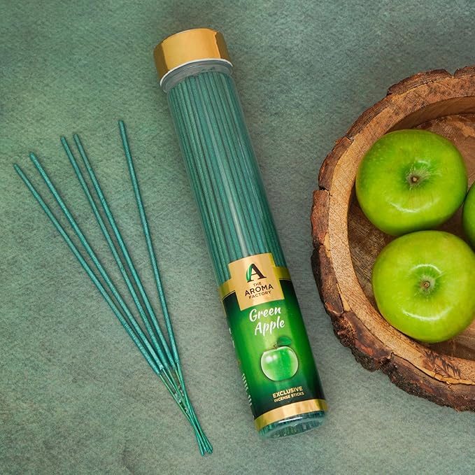 The Aroma Factory Agarbatti, Luxury Green Apple Incense Sticks, Low Smoke & Zero Charcoal, Premium, Fresh, & Fruity Fragrance for Home, Meditation 100G X 1Bottle Pack 4 Cm X 4 Cm X 26 Cm Multicolour