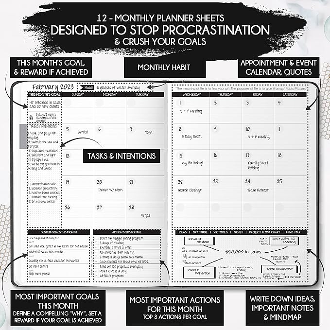 Life & Goal Planner - A 12 Month Journey to Crush Your Goals, Increase Productivity, Passion, Success & Happiness - Weekly & Monthly Life Planner, Habit-Tracker, Gratitude Journal & Organizer