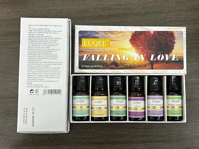 EUQEE Premium Floral Fragrance Oils Set 6PCS Fragrance Oils Set for Diffuser, DIY Candle - Honeysuckle, Lilac, Japanese Magnolia, Violet, Orange Blossom (10ml)