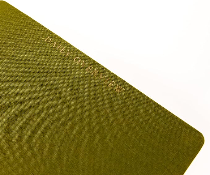 Daily Task Journal by Graphique Luxe Collection, Fabric-Wrapped Hardcover Spiral Notebook for Planning & Writing, Priority List Planner with Magnetic Bookmarks & Gold Foil Embossing,192 Pages, 6” x 8”, Olive Green