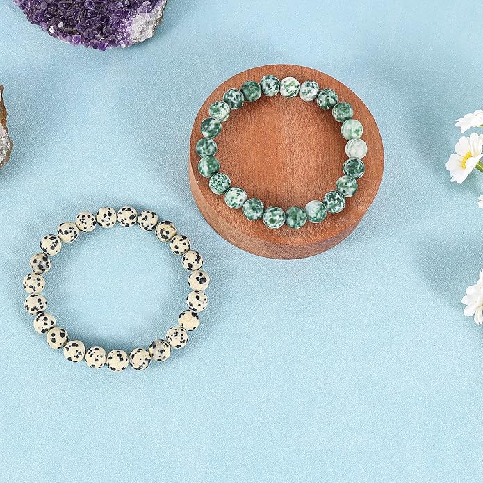 Bivei Natural Gemstone Semi Precious Healing Crystals Handmade Stretchy Round Beads Bracelet, Enhance Positive Energy