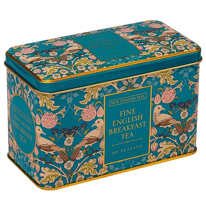 New English Teas Song Thrush & Berries Tea Tin with 40 English Breakfast Teabags