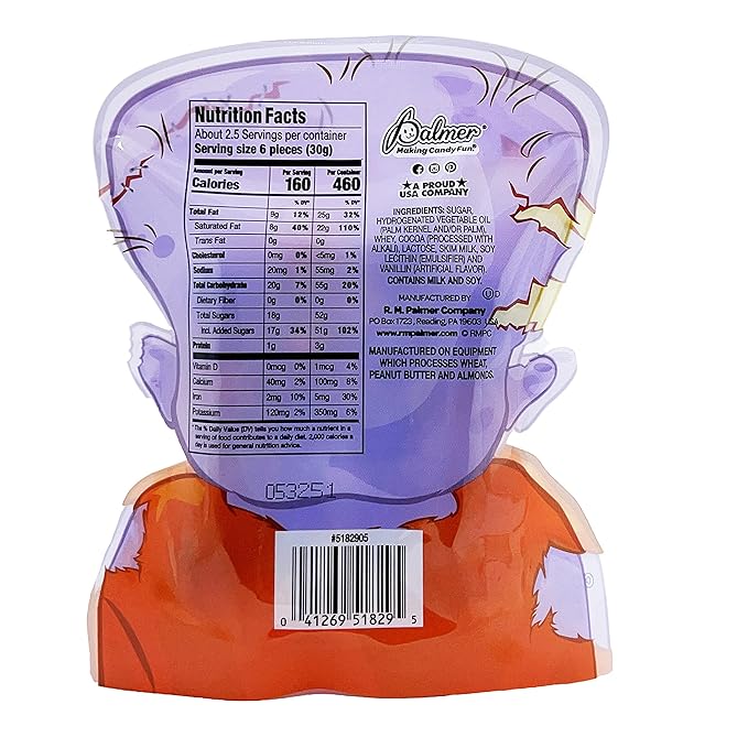 Fruidles Halloween Party Pals Big Milk Chocolate, Holiday Treats, Chocolaty 'n Smooth, Individually Wrapped, Kosher Certified - Zombie Monster Chocolate, Single)