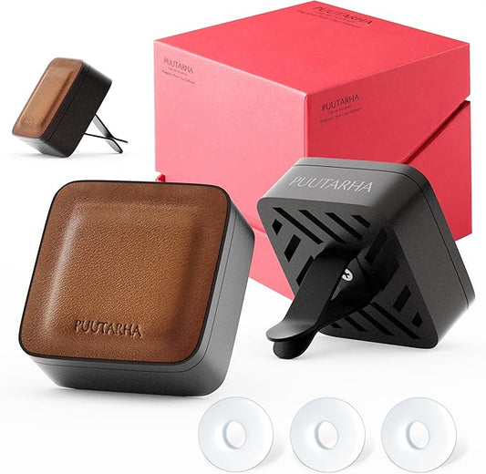Premium Quality Car Air Freshener Leather and Metal Design Scent Vent Clip Diffuser,New Natural Fragrance Diffuser for Car with 3 Refill Scented Discs and Gift Box(Truffle Brown)
