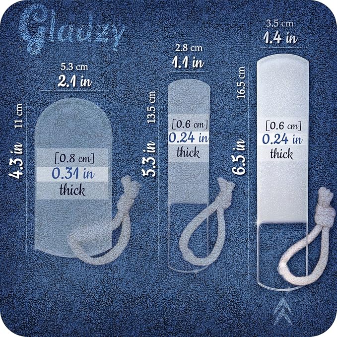 GLADZY Czech Glass Foot File Callus Remover – Double Sided Etched, Different Grit Coarse & Fine Surfaces for Hard Skin & Cracked Heels, Professional Pedicure Tool, Washable Reusable, Made in EU