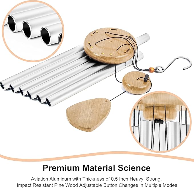 Large Aluminium Wind Chimes 37 Inches to Create a Zen Atmosphere Suitable for Outdoor, Garden, Patio Decoration. Classic Wind Chimes with Wind Catcher Suitable as A Gift for Unisex(White)