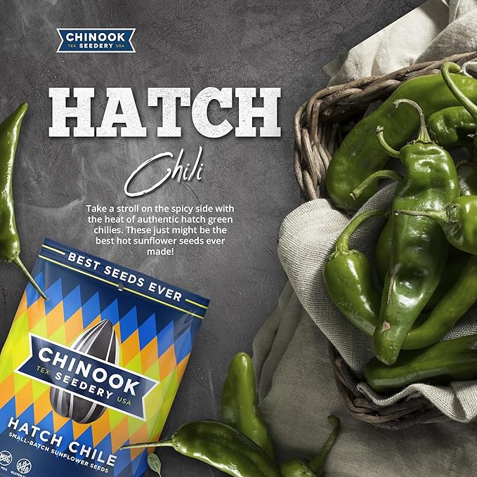 Chinook Seedery Roasted Sunflower Seeds - Jumbo Seeds Keto Snacks - Best For Snack Packs - Gluten Free, Non GMO Snack Food Gifts - 4 Ounce (Pack of 3) - Hatch Chile Flavor Pack