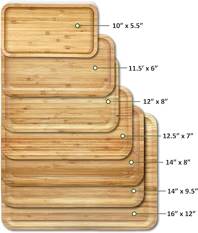 Bam&Boo Bamboo Serving Tray Natural Minimalist Rectangular (15.6” x 11.8" x 0.8") Coffee, Tea, Food, Drinks, Storage, Decor for Home, Kitchen, Bathroom