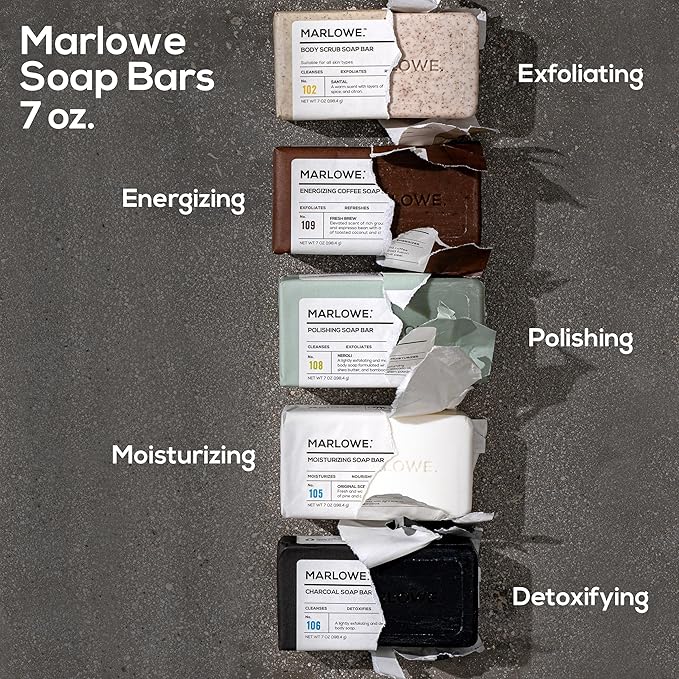 MARLOWE. No. 109 Coffee Bar Soap 7 oz (3 Bars), Body Scrub Soap for Men, Refreshing, Energizing & Exfoliating with Natural Extract, Caffeine, Coffee Bean & Cocoa Butter, Fresh Brewed Scent