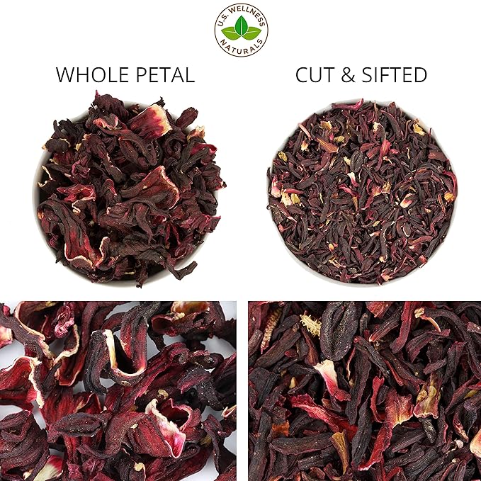 Hibiscus Tea 1LB (16Oz) 100% CERTIFIED Organic Hibiscus Flowers Herbal Tea (WHOLE PETALS), Caffeine Free in 1 lbs. Bulk Resealable BPA-free Bags from U.S. Wellness