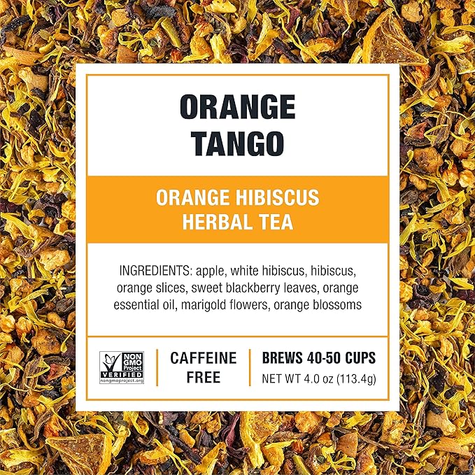 Tiesta Tea - Orange Tango, Loose Leaf, Orange Hibiscus Herbal Tea, Premium Non-Caffeinated Fruit Blend, Makes Hot or Iced & Up to 50 Cups, 4oz Refillable Tin