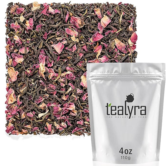 Tealyra - Rosy Earl Grey - Black Tea from Sri Lanka with Jasmine Green Tea and Rose Petals - Fresh Award Winning Tea - Loose Leaf Tea - Medium Caffeine - 110g (4-ounce)