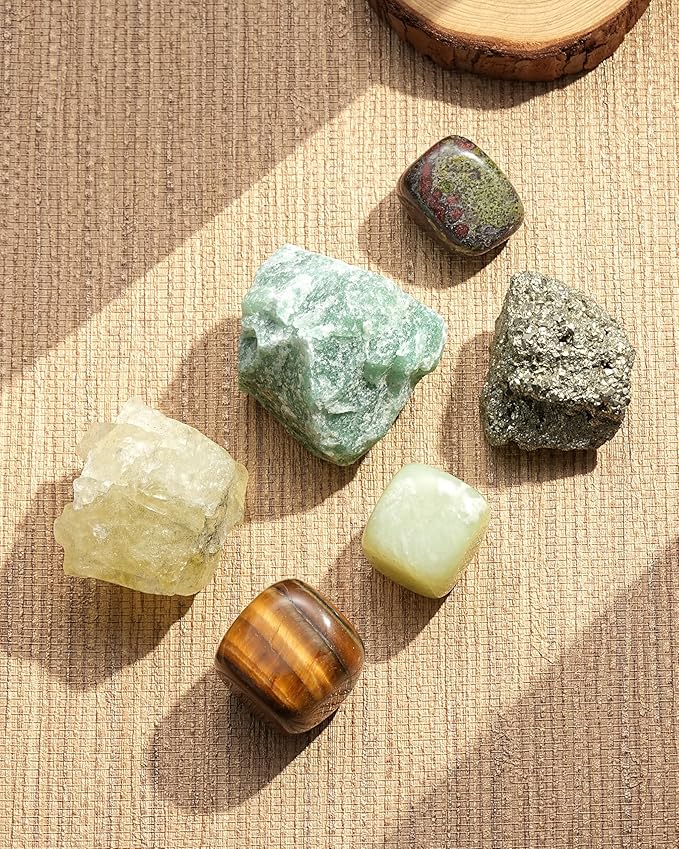 QianCannaor Crystals and Healing Stones Set for Anxiety, Relaxation Spiritual Crystals Gift for Metaphysical, Witchcraft, Meditation, Manifestation, Zen, Reiki, Fengshui (Crystal for Money & Success)