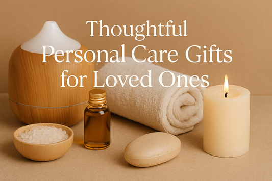 Wide thumbnail showing personal care gift items including a diffuser, candle, towel, bath salts, and essential oil, with text reading “Thoughtful Personal Care Gifts for Loved Ones” — Berrion.