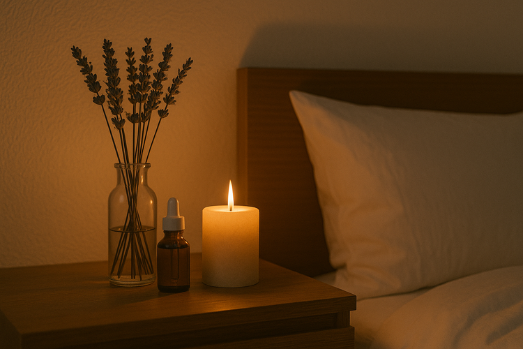 Berrion calm night rituals, lavender and candle for restful sleep