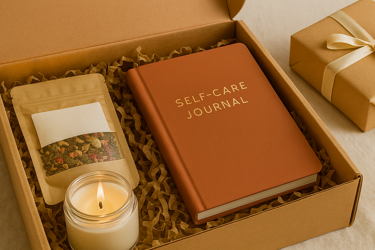 Berrion self-care subscription boxes, cozy candle and tea gift set