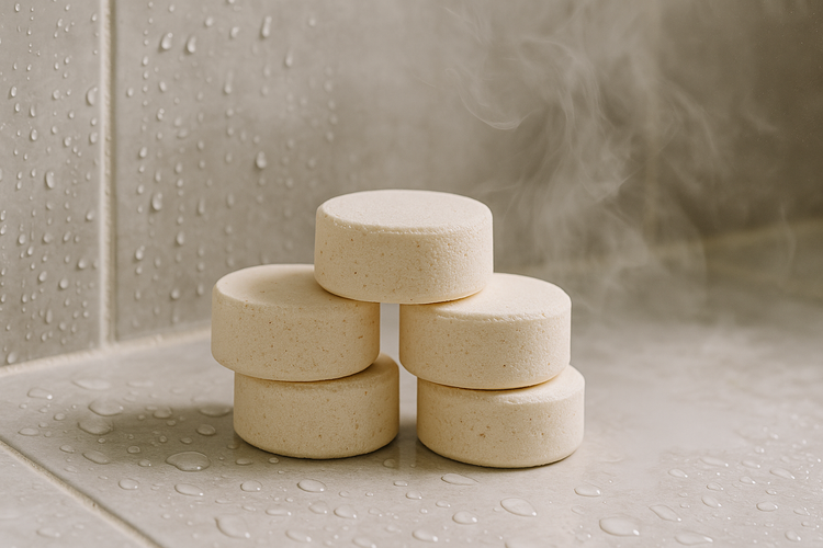 Berrion shower steamers, spa steam and refreshing bathroom scene