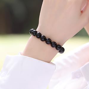 Black Tourmaline Bracelets Sets For Men Protection Bracelets For Women Chakra Feng Shui Stretchy Obsidian Agates 8mm Beaded Bracelets Lucky Handmade Bracelets(Tourmaline 3pcs)