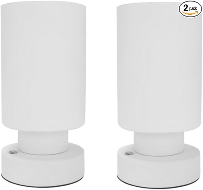 Cordless Bedside Table Lamp for Bedroom Living Room Nightstand,Touch Desk lamp with White Opal Glass Lamp Shade,Warm LED Bulb,3 Way Dimmable,Simple Design Festival Gifts.(Pack of 2)