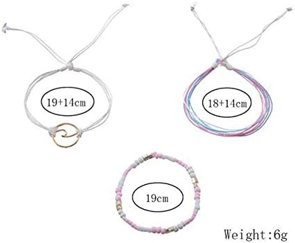 kelistom Handmade Braided Wax Rope Adjustable Strand Wrap Bracelet Set Waterproof Wave Shell Charm Stretch Knot String Thread Bracelets Friendship Jewelry