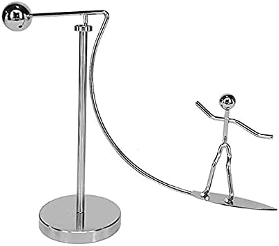 Kinetic Fishing Sculpture - Fisherman & Bass Balancing Art - Unique Metal Balance Sculpture for Home or Office Decor (Surfboard Ornament)