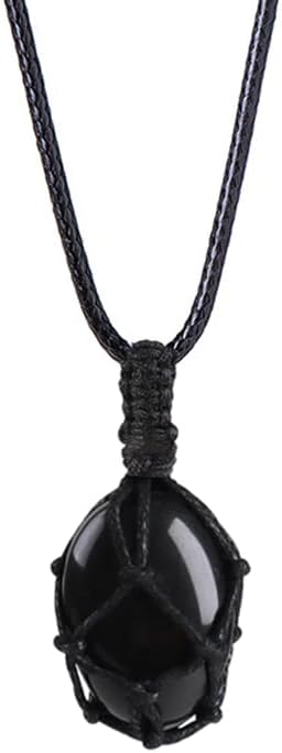 Handmade Natural Gemstone Crystal Pendant Necklace Stone Holder Necklace Cord Net Necklace with Adjustable Length for Women Men