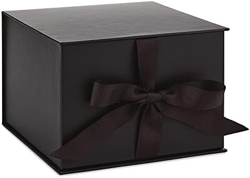 Hallmark Medium Gift Box with Lid and Shredded Paper Fill (Black 7 inch Box) for Weddings, Graduations, Birthdays, Father's Day, Groomsmen Gifts, All Occasion (Pack of 12)