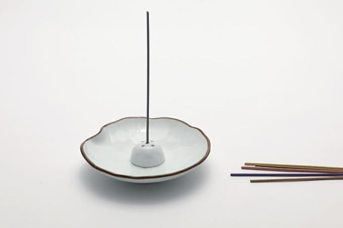 Incense Holder, Ceramic Incense Stick Holder, Korean White Leaves Ceramic Design, Premium Quality, Ash Catcher Bowl