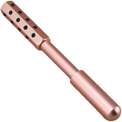 24-Stone Facial Roller - Cooling Face & Neck Massager Tool for Skin Rejuvenation | 360° Contouring with Germanium Stones & Aircraft Aluminum | Portable 7.6" Beauty Roller - Gold