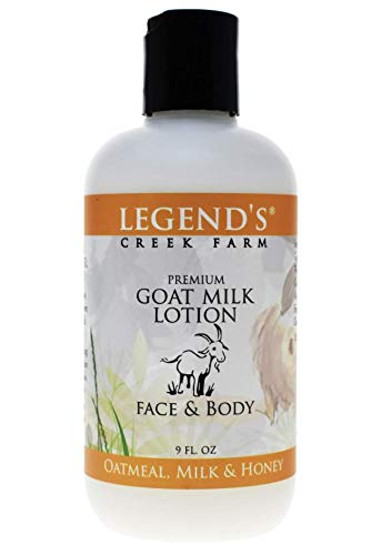 Legend's Creek Farm Goat Milk Lotion - Moisturizing Goat Milk Body Lotion for Body, Hand & Face - 9 oz Body Moisturizer with Shea Butter, Sunflower Oil, Aloe, Handmade in USA (Oatmeal, Milk & Honey)